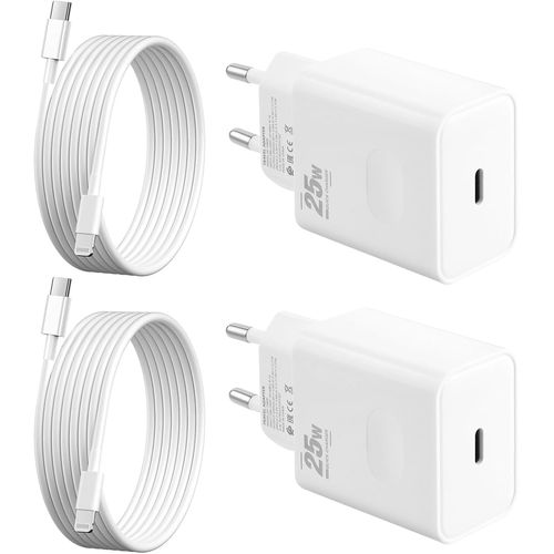 ERYI-Chargeur Rapide pour iPhone, (2-Pack) Certifié Apple MFi 25W USB C Adaptateur Secteur avec 1,5 m USB C Lightning Câble pour [1441]