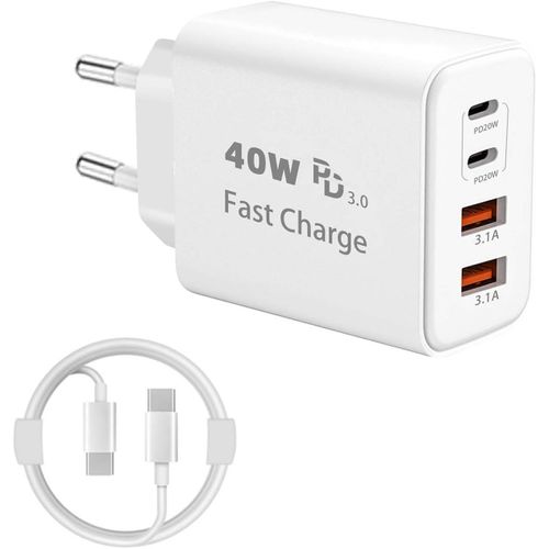 Eryi-Kit 2 Pièces Chargeur 40w 4 Ports Usb-C/Usb-A Avec Câble C-C 2m ¿ Chargeur Rapide Multi-Appareils Pour Iphone 16/15/14, Sams[207]