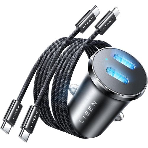 Eryi-90w Chargeur Allume Cigare Usb C, ¿Résistance À L'usure Câble¿¿ Usb C & Lighting Port¿Chargeur Iphone Voiture Rapide, Prise [638]