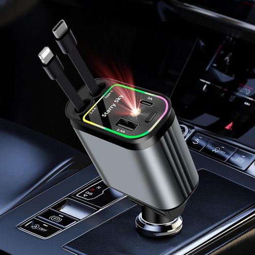 Eryi-Retractable Chargeur Voiture Allume Cigare Usb C Chargeur De Voiture 4 En 1 À Charge Ultra Rapide Max 66 W Accessoires Voitu[1211]