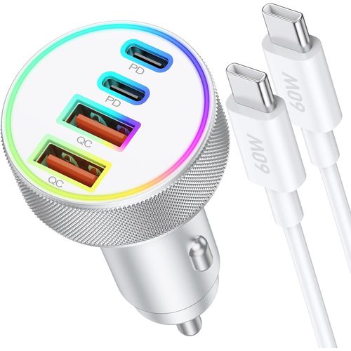Eryi-90w Chargeur Allume Cigare Usb C, 4 Port Double 45w+45w Usb-C/A Adaptateur Voiture Prise 12v Rapide Avec 1m Câble Pour Iphon[1661]