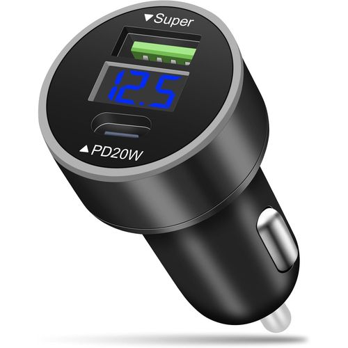 Eryi-Chargeur Voiture Usb C Pd 20w &qc 3.0, 2 Ports Allume Cigare Usb C, Chargeur Allume Avec Led Voltmètre, Prise Adaptateur Voi[1520]