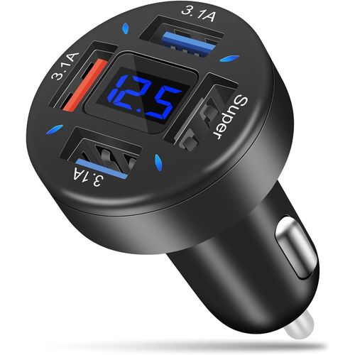 Eryi-Chargeur De Voiture Usb, 4 Ports 66w Chargeur Allume Cigare Usb, Pd&qc 3.0 Prise Charge Rapide Avec Led Voltmètre, Compatibl[1518]