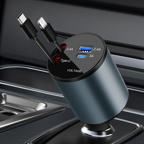 Eryi-Chargeur Voiture Rétractable, Chargeur Téléphone 4 En 1, Allume Cigare Avec Usb C Et L-Ightning Câble De 80cm, Pour I-Phone [1524]