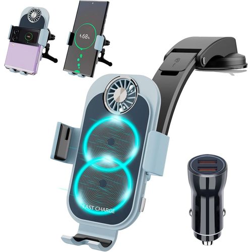 Eryi-15w Chargeur Sans Fil Voiture Support De Téléphone Double Bobine Qi Chargeur Induction Voiture Avec Rapid Adaptateur Chargeu[1530]