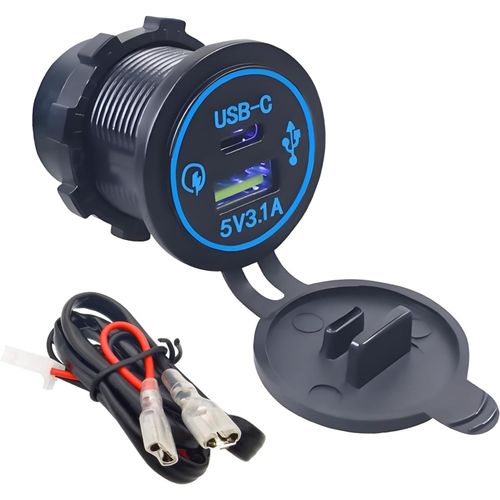 Eryi-Chargeur De Voiture Usb, Prise De Courant Avec Câble De Connexion, 2 Ports Étanches Type-C + Qcpd Led Bleue 3,1 A, Charge Ra[3804]