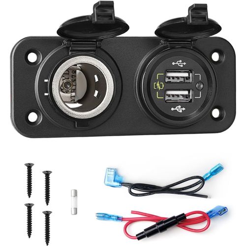 Eryi-Panneau De Prise De Chargeur De Voiture 12v / 24v Qc 3.0 Prise De Chargeur Rapide De Voiture Usb Avec Prise De Courant Allum[2943]