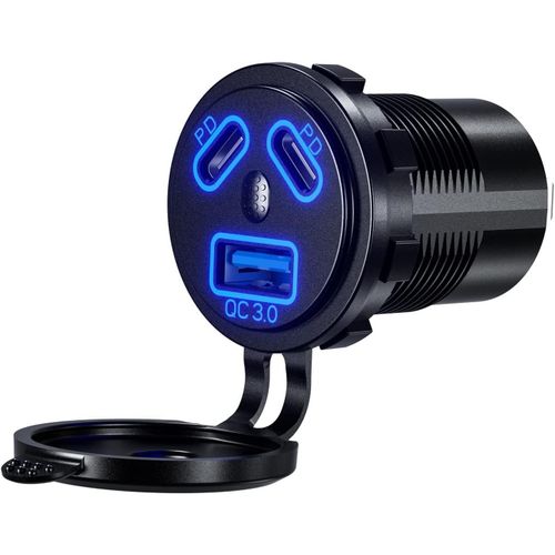 Eryi-12v Prise De Chargeur De Voiture Double 45w Pd Type C Et 18w Qc3.0 Usb Avec Interrupteur Étanche Pour 9v-32v Bateaux Voiture[3387]