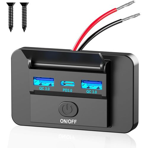 Eryi-Prise De Chargeur De Voiture 12v: 72w¿Pd & Dual Quick Charge 3.0¿Adaptateur Prise Usb Encastrable De Panneau Avec Interrupt[3162]