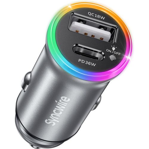 Eryi-Adaptateur De Chargeur De Voiture Usb-C 54w 2-Port [Pd36w+Qc18w] [Interrupteur Lumineux] [Corps En Métal] Chargeur Rapide Us[2315]