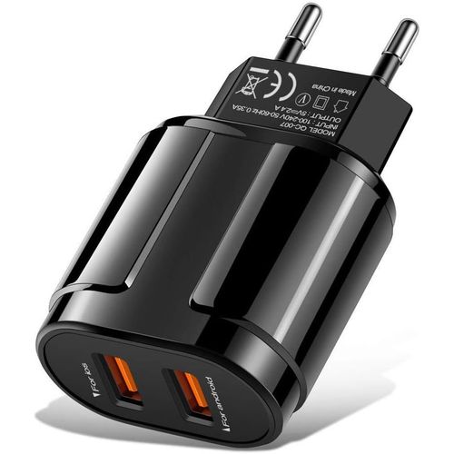 Eryi-® Chargeur Secteur Usb À Charge Rapide, 2,4 A ,5 V, Avec 2 Ports Usb, Pour Smartphone, Tablette, Ios, Android, Noir[3867]