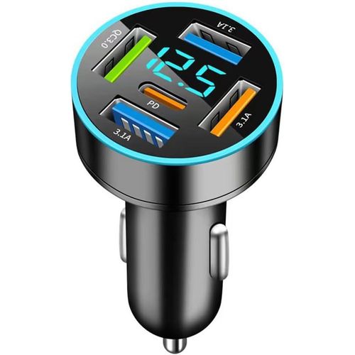 Eryi-Allume-Cigare Usb C & Usb A Daptateur Voiture, 66w 5 Ports Charge Rapide Chargeur, Pd/30w Qc3.0/18w 3.1a / 15.5w 12v / 24v, [2969]