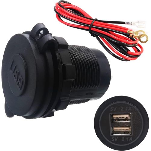Eryi-Prise De Chargeur Usb, Double 5v/2,1a Usb Rouge Étanche 12vprise Courant Chargeur Voiture, Chargeur De Voiture Usb Avec Fus[4352]