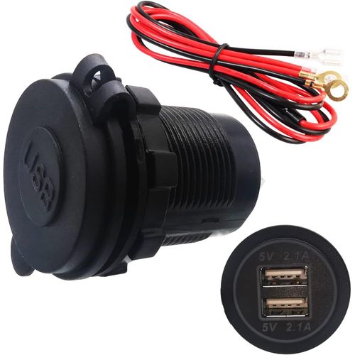 Eryi-Prise De Chargeur Usb, Double 5v/2,1a Usb Rouge Étanche 12vprise Courant Chargeur Voiture, Chargeur De Voiture Usb Avec Fus[4352]