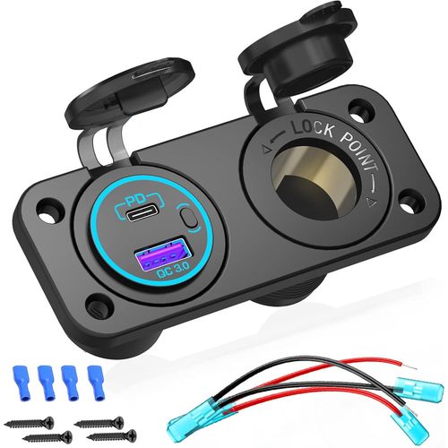 Eryi-Panneau De Prise De Chargeur De Voiture: 300w Adaptateur Prise Allume Cigare 12v / 24v Usb C Qc 3.0 Avec Interrupteur Charg[4367]