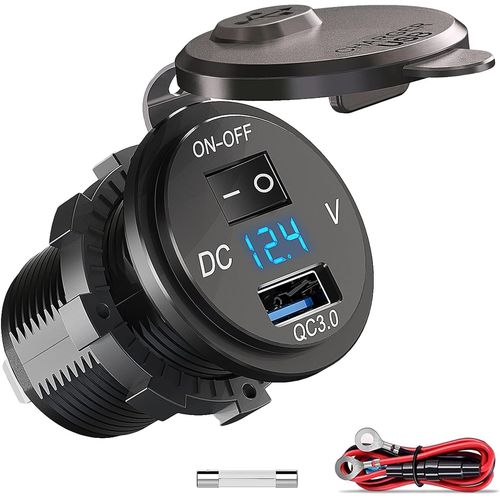 Eryi-Prise De Chargeur Usb 12v/24v, Chargeur De Voiture Quick Charge 3.0 Prise Intégrée Adaptateur Étanche Avec Interrupteur Led [2351]