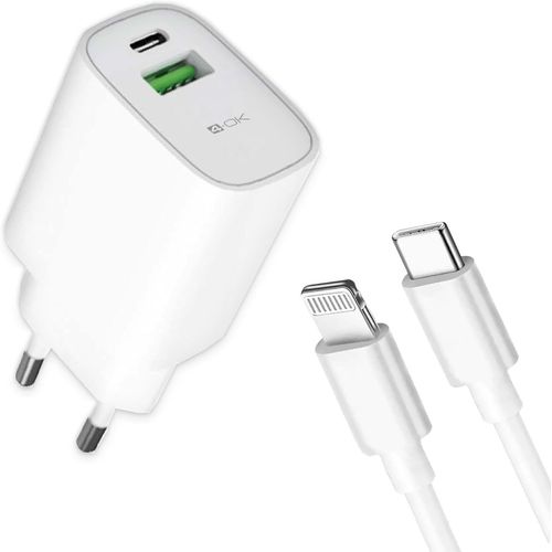 Eryi-4-Ok Chargeur Mural 20 W Pd + 18 W Qc Charge Rapide 2 Ports Usb (Type C + Usb) Avec Câble De Charge Pour Iphone 14/13/12 - P[4151]