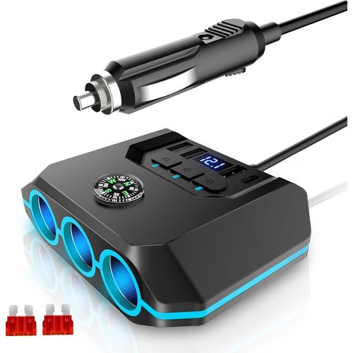 Eryi-Répartiteur Allume-Cigare 12 V/24 V \U2013 Adaptateur De Chargeur De Voiture 120 W Avec Usb Et Pd 7 En 1 Multi-Ports \U2013 [2373]
