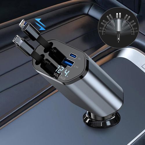 Eryi-4 En 1 Rétractable Chargeur Voiture Usb C 66w, Charge Rapide Chargeur Allume Cigare Cadeau Homme Femme, Voyage Camping Car A[2379]