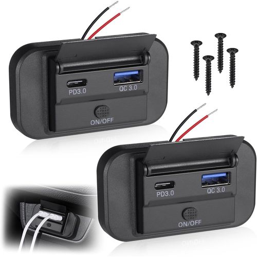 Eryi-Prise De Chargeur De Voiture Usb 12v/24v, 2 Pièces Panneau De Prise Qc3.0 Usb Et Usb-C Pd3.0 Avec Affichage Led Allume Cigar[2602]