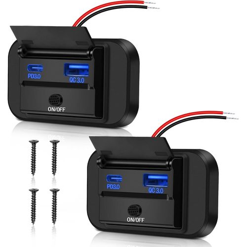 Eryi-Lot De 2 Prises De Charge Usb 12 V Qc3.0 Usb Et Pd3.0 Type C Pour Téléphone Portable - Chargeur Rapide Étanche Avec Interrup[4408]