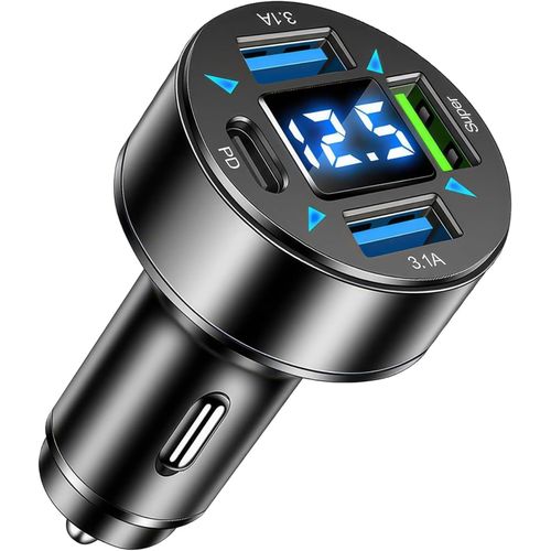 Eryi-Chargeur Allume Cigare Usb C 4 Ports, Usb C Pd 66w, Qc3.0 Avec Voltmètre Led - Compatible Avec Iphone, Android, Samsung, Tab[2619]