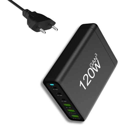 Eryi-120w Chargeur Usb C, Chargeur Telephone Rapide Avec 6 Ports Gan Tech, Dc 5w 2.4a + Pd 40w Prise Usb C, Pour Smartphones, Tab[3693]
