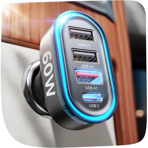 Eryi-Chargeur De Voiture Usb C 60 W, Travel Essentials 4 Ports De Charge Super Rapide De Type C Pour Plusieurs Appareils, Adaptat[2642]