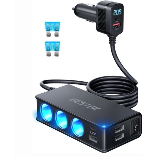 Eryi-Prise Allume Cigare 12v/24v 9 In 1 Chargeur Adaptateur Allume Cigare Usb C Caricatore Da Auto Pd 30w Qc 18w Con 3 Prese & 6 [3713]