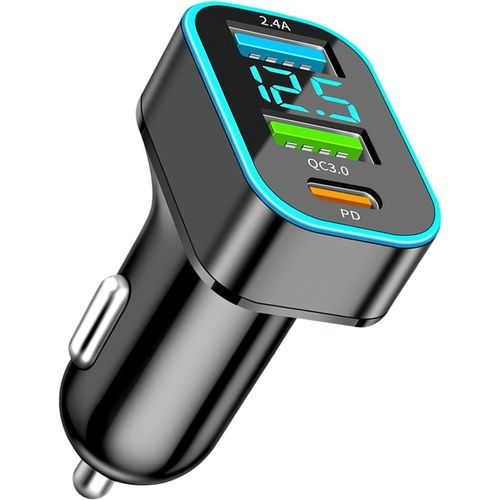 Eryi-Chargeur Voiture Allume Cigare Usb, 66w Allume Cigare Chargeur Usb C, Qc3.0 + Pd + Usb 2.4a Prise Avec Led Voltmètre, Avec V[4439]