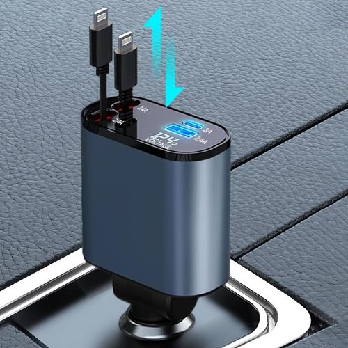 Eryi-Chargeur De Voiture Rétractable De 60 W, Chargeur De Voiture Rapide, 2 Ports De Charge Usb, Câbles Rétractables De 0,8 M, Co[3512]