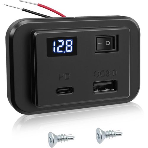 Eryi-12 V Double Prise Usb C Pour Chargeur De Voiture Avec Voltmètre À Led Et Interrupteur, 40 W Pd Type C Et Qc3.0 Usb 12 V/24 V[4000]