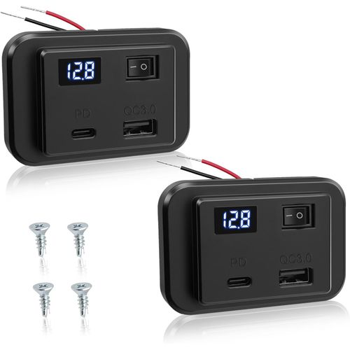 Eryi-12 V Double Prise Usb C Pour Chargeur De Voiture Avec Voltmètre À Led Et Interrupteur, 40 W Pd Type C Et Qc3.0 12 V/24 V Pri[4001]