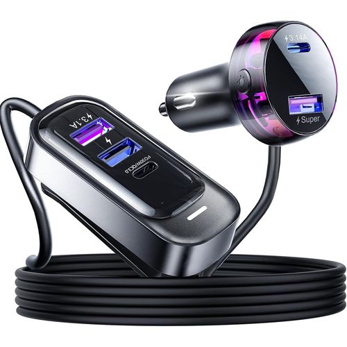 Eryi-Chargeur Allume-Cigare Usb C 100 W Avec Lumière Ambiante Colorée, Pd 30 W Qc 3.0, Charge Rapide De Voiture, 5 Ports Usb Type[4211]