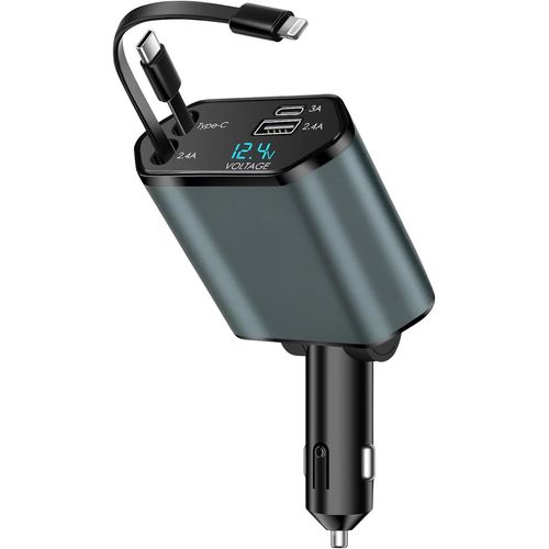 Eryi-66w 4 En 1 Rétractable Chargeur Voiture 12/24v, Allume Cigare Usb Avec Câbles Pour Iphone Et Usb C, Chargeur Telephone Rapid[2040]