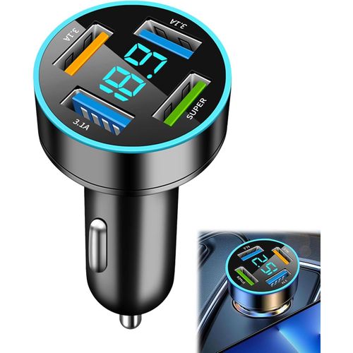 Eryi-Chargeur Voiture Usb, 4 Ports 66w Allume Cigare Usb Avec Led Voltmètre, Prise Charge Rapide Pour Iphone, Samsung, Xiaomi Et [2452]