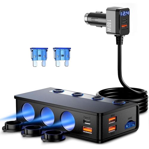 Eryi-Prise Allume Cigare 12v/24v,Charge Rapide Chargeur Voiture,Allume Cigare Usb C Avec 6 Ports Usb Avec Affichage Led Pour Ipho[3531]