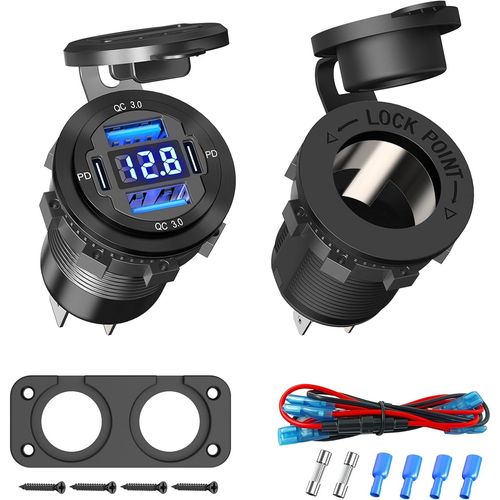 Eryi-Panneau De Prise Chargeur De Voiture 12v: 78w Aluminum 4 Port Double 30w Pd & Double Qc 3.0 Usb 150 W Prise Allume Cigare Av[3756]