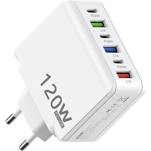 Eryi-Chargeur Usb,120w Prise Usb C,6 Ports Chargeur Rapide,Pd20w+Qc3.0 Chargeur Secteur Usb,Tête De Charge Rapide Pour Iphone Sam[2673]