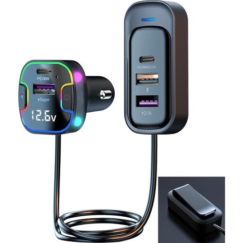 Eryi-Chargeur De Voiture Usb C 75w Avec 5 Ports Qc 3.0 Pd Voltmètre Led Câble 1,5 Mètre Pour 12v/24v Camping-Car Bateau[3565]