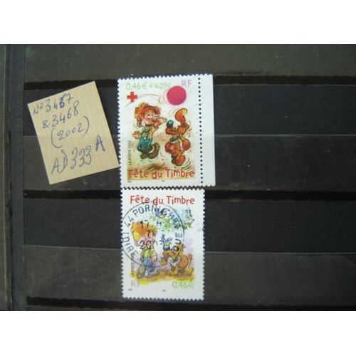 Ad 333 A // Lot De 2 Timbres Obliteres France N° 3467 /3468 (2002) Fëte Du Timbre Boule Et Bill De Jean Roba