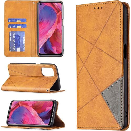 Coque Pour Oppo A74 5g/A93 5g Etui De Protection Portefeuille Rhombique [Magnetique Loquet] A Rabat Clapet Wallet Etui Simili Cuir [Support][Porte Carte] Antichoc Cover Housse,Orange