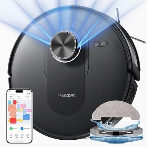 Proscenic Q8A - Aspirateur Robot Laveur eau et poussière- 6000pa - 200Min - Navigation LiDAR - connecté - mince - assistant vocal