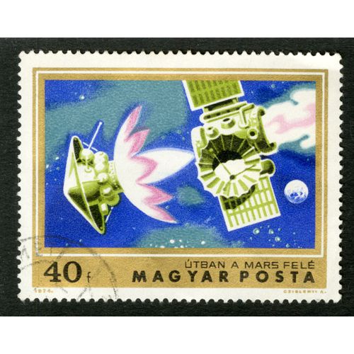 Timbre Oblitéré Magyar Posta, Utban A Mars Felé, 1974, 40 F