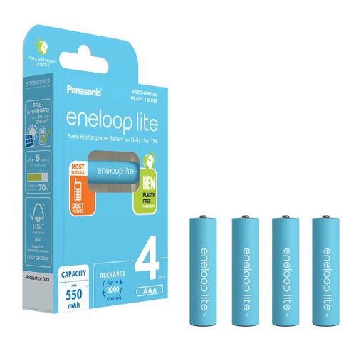 Panasonic Eneloop lite Pack 4 Piles Rechargeables AAA/HR03/Micro 550mAh NI-MH