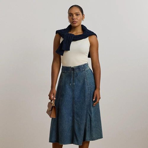 Grandes Tailles - Jupe Mi-Longue Cordon Serrage En Denim