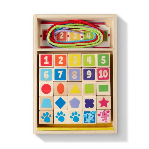 Melissa Doug Blue S Clues You Perles Enfiler En Bois - 25 Perles 4 Cordons Jeux En Bois Jouets D Éveil Jouet Montessori 3 Cadeau Pour Garçon Ou Fille