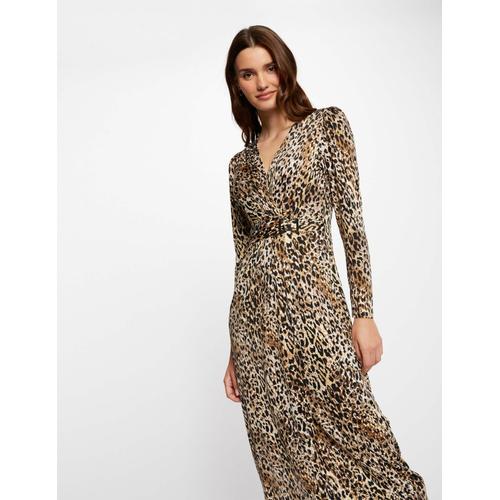 Robe Midi Ajustée Imprimé Léopard Multico Femme