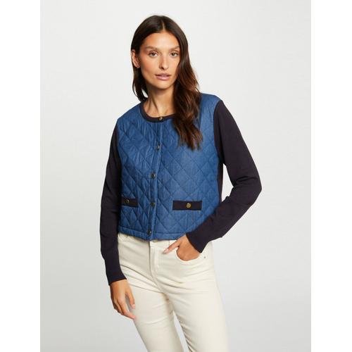 Gilet Manches Longues Devant En Jean Marine Femme