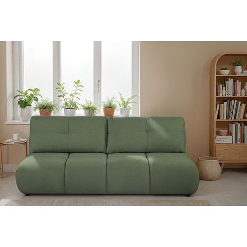 Canapé Droit Convertible En Tissu Bouclette 3 Places Vert Kaki
